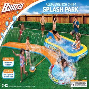 Banzai Aqua Drench 3-In-1 Splash Park Pool Sprinkler & Waterslide store retun
